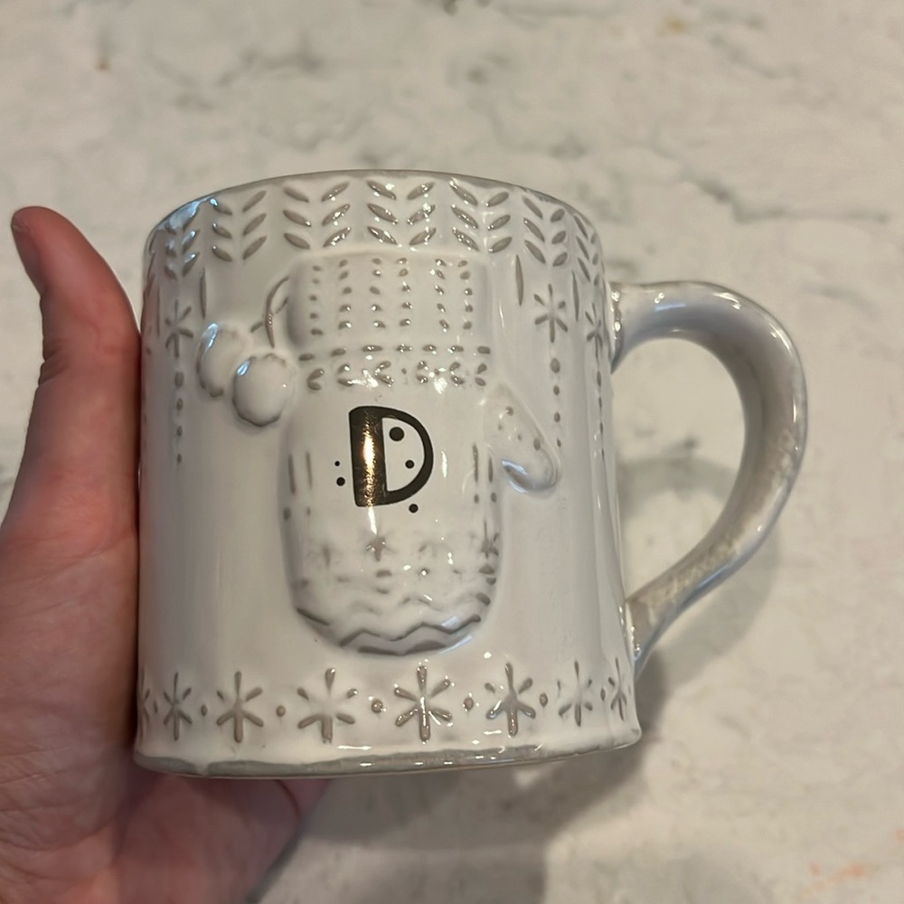 Anthropologie “D” Initial Winter Mitten Mug